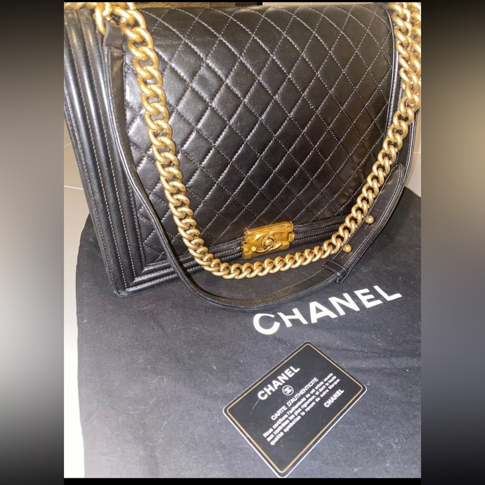 Authentic Black Chanel Boy Flap Bag Quilted Lambskin